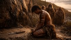 Before the marked stone, the blade lost its pride and the rock answered in drops.