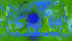Neithara und Marcellus liefern sich in der brennenden großen Plaza von Cyrene einen erbitterten magischen Kampf, während um sie herum die Krieger aufeinanderprallen.