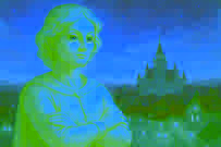 Estatua iluminada por las estrellas de un príncipe dorado que vigila la ciudad de Dublín, con una sensación de melancolía.