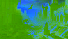 The ruins of Old Oyo, with crumbling walls and abandoned streets, as elephants roam freely in the distant golden sunset.