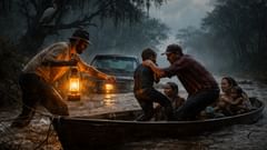 Bajo una lluvia intensa, empujó contra el miedo de otro hombre y no dejó que el agua decidiera.