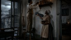 Por encima del alcance del agua, una estantería sencilla se convierte en un lugar para nombres, pan y luz.