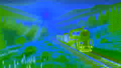 La locomotora descendiendo la montaña hacia un nuevo horizonte, iluminada por la brillante luz de la mañana.