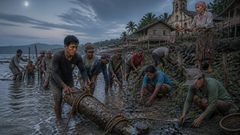 Avant l’aube, le village répondit à la blessure dans la côte avec des cordes, de la boue et de nombreuses mains.
