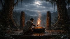 On the high shrine, ash answered flower and cacao with fire.