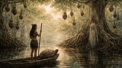 Dans la forêt noyée, des chants volés se balancent au-dessus de l'eau d'argile.