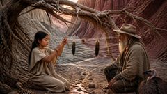 Between roots and old bone, the first threads answered her hands.