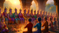 Shrine at Mount Popa with statues of the Thirty-Seven Nats surrounded by devotees.