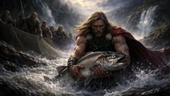 Thor atrapa a Loki en forma de salmón, poniendo fin a la persecución a través de los nueve reinos.
