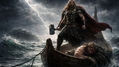 Die Schlange entkommt—Thors Zorn lässt den Ozean erzittern, der ihm den Sieg verweigert hat.