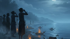 Una vigilia costera contemporánea en la que los habitantes dejan ofrendas en la orilla del mar, invocando a la Tulevieja como advertencia y consuelo.