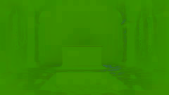 An underground chamber with a stone altar beside a yawning pit full of glowing-eyed rats