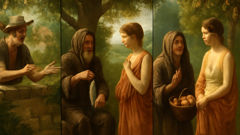 Vertumnus in various disguises—ploughman, old woman, shepherd—visiting Pomona.