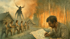 Villagers fight a forest fire led by the Leshy and a mapmaker in the Russian taiga