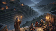 Viracocha wandering across the Andes, leaving carved markers and songs that shape cultural memory and ritual.