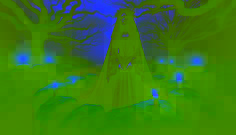 A spectral figure in a midnight cloak emerges from mist at the crossroads