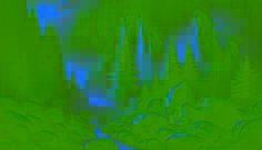 Moss-covered boulders dripping water like tears under dark pine canopy