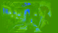A sorrowful brother standing alone in a dimly lit cottage as a woman gazes at a faded portrait