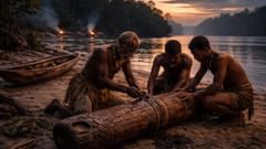 En la desembocadura del río, ataron la madera hendida antes de que hendiera la aldea.