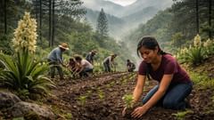 Onde se planejaram machados, muitas mãos deixam raízes jovens na terra amolecida pela chuva.