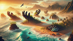 Tagaloa, creando islas con sus manos a lo largo de una costa de Samoa.