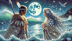 Maori chief Karitoki meets sea maiden Pania on a moonlit reef in New Zealand