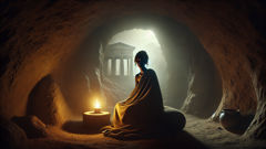 Antigone sealed in a cave, a final moment of quiet defiance before word reaches the city