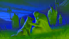 Tyr gently feeding Fenrir, the giant wolf, amid the gods’ wary glances
