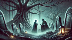 vetala whispering riddles to a resolute king beneath moonlit banyan roots