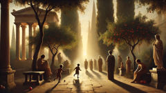 Niobe among her children in the palace gardens as the first arrow strikes