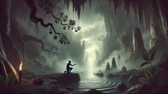 Tantalus waist-deep in a pool with fruit-laden branches retreating above him in Tartarus