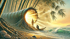 Der hohle Bambus zerbricht, während die Morgendämmerung das erste Familienmitglied am Ufer enthüllt.