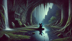 Origem das Oreadas nas grutas de montanha com água de nascente e líquenes.