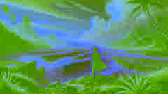 Young Samoan boy standing on a windswept beach gazing at crashing waves
