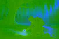 Ein junger Mann kniet an einem von Weiden gesäumten Bach und hält ein schimmerndes silbernes Shilling in der Hand.