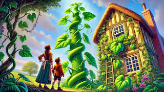 La gigantesca planta de frijoles que crece fuera de la ventana de Jack, alcanzando altas cotas en el cielo.