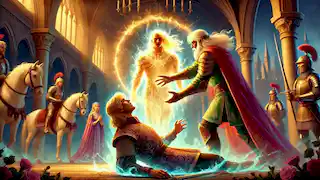 Dapplegrim sacrifica su belleza y fuerza para liberar a Askeladden de la maldición de piedra.
