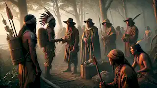 Los colonos de Roanoke interactúan con las tribus nativas americanas en la isla Hatteras, fusionando culturas para sobrevivir.