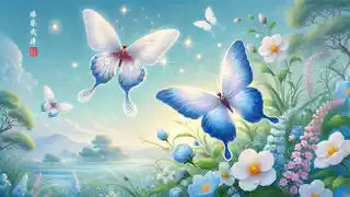 Dos mariposas revolotean graciosamente una alrededor de la otra, simbolizando el amor eterno de Yingtai y Shanbo.