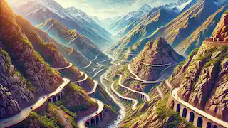 El sistema de caminos incaicos (Qhapaq Ñan) serpentea a través del paisaje montañoso.