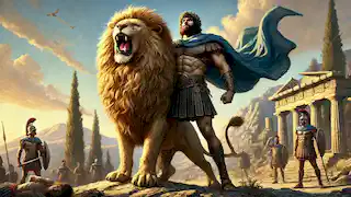 Heracles victorioso con la piel del León de Nemea.
