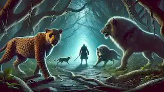 Errante en un bosque oscuro se encuentra con tres fieras: un leopardo, un león y una loba.