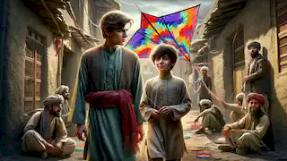 Amir y Hassan se encuentran en un callejón tenso en Kabul, con Hassan sosteniendo una cometa tras el torneo.