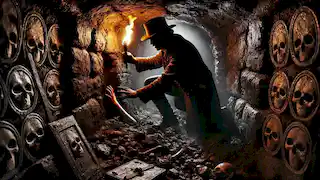 Montresor coloca la piedra final en la pared, atrapando a Fortunato detrás de ella.