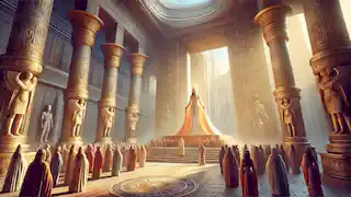 Issy en un altar del templo, ofreciendo bendiciones al pueblo de Egipto.
