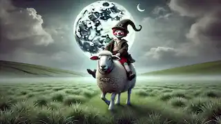 Fergal O’Conor monta alegremente una oveja llamada Daisy bajo la luz de la luna en un campo irlandés.