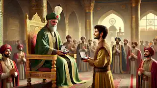Arash regresa al palacio persa, entregando la caja de plata al rey Shahrokh.