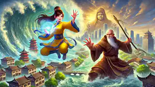 Bai Suzhen combate contra Fahai para proteger Hangzhou.