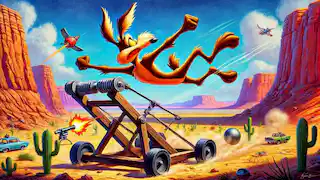 Wile E. Coyote yace golpeado y lastimado al fondo de un cañón.