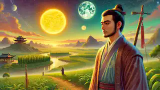 Hou Yi está abaixo do último sol, observando uma terra que começa a se recuperar.